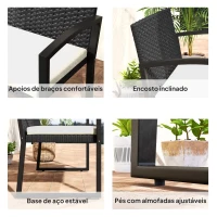 Outsunny Banco de Jardim em Vime Sintético de 2 Lugares Banco de Exterior com Almofada 103x58x78 cm Preto e Bege(m-7)