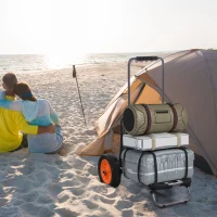 SPORTNOW Carrello da Spiaggia Pieghevole con Tasca in Rete, Manico Telescopico e Cavalletto, 82x67x81 cm(m-10)