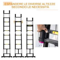 DURHAND Scala Telescopica Pieghevole da 10 Gradini in Alluminio e Metallo per Interni ed Esterni, 320x67x7 cm, Nero(m-5)