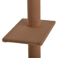 PawHut 260cm Floor To Ceiling Cat Tree for Indoor Cats w/ 3 Perches Flannel Upholstery Kitten Pet Rest Sleep Activity Tower Home Furniture Brown(m-8)