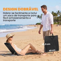 Outsunny Conjunto de 2 Esteiras de Praia com Encosto Reclinável em 5 Níveis Bolsa de Transporte e Apoio de Cabeça 48x134x33-43 cm Preto(m-7)