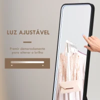 HOMCOM Espelho de Pé com Luzes LED Espelho de Corpo Inteiro 151,5x50 cm com Iluminação Ajustável e Função de Memória Preto(m-5)
