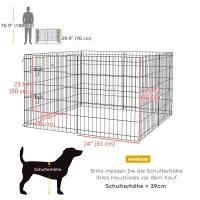 PawHut Haustierlaufstall, Spielgehege für Welpen und kleine Hunde, mit Tür, Indoor- und Outdoor-tauglich, 76 cm, Schwarz(m-3)