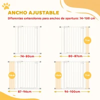 PawHut Barrera de Seguridad para Perros 74-100 cm con Extensiones Montaje a Presión y Doble Bloqueo Blanco(m-4)