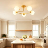 HOMCOM Plafonnier lustre moderne, luminaire plafonnier à 5 lumières avec culot G9, montage semi-affleurant, doré et blanc(m-10)
