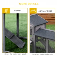 PawHut Wooden Rabbit Hutch Outdoor, Double Tier with Water-Resistant Roof, Ramp 147 x 54 x 84 cm, Grey(m-7)
