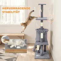 PawHut Krabpaal kattenboom met hol, 4 speeltjes, sisalstammen, groot platform, trap, voor katten onder 5 kg, Grijs(m-6)