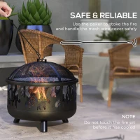 Outsunny Steel Fire Pit BBQ, with Poker - Black(m-5)