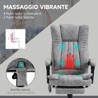 Vinsetto Poltrona per l'Ufficio Massaggiante Riscaldante, Altezza e Reclinazione Regolabili, 62x67x113-120cm, Grigio(m-6)