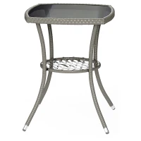 Outsunny 3 Piece Rattan Bistro Set, PE Wicker Garden Furniture Conversation Set with 2 Tier Glass-Top Table, Chairs, Dark Grey(m-12)