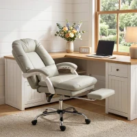 HOMCOM Ergonomic Executive Office Chair, Reclining Desk Chair with Lumbar Support, Footrest, Plush Thick Cushion, Khaki(m-9)