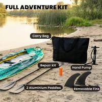 Outsunny 12.5' Inflatable Kayak Set, 2-person Sit on Canoe with Aluminium Oars, Blue and Yellow(m-8)