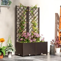 Outsunny Floreira com Treliça de PP com Drenagem e Amplo Espaço para Plantas Trepadoras Vaso com Suporte para Jardim 80x40x135 cm Marrom(m-10)
