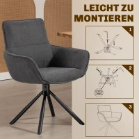 HOMCOM Set van 2 Eetkamerstoelen, Draaibaar, Zacht Gepolsterd, Armleuningen, Metalen Poten, Donkergrijs(m-6)