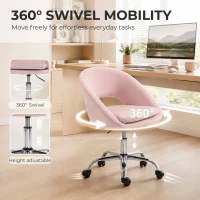 HOMCOM Velvet Desk Chair, Modern Office Chair with Height-Adjustable, Wheels, for Home Study Bedroom, Pink(m-4)