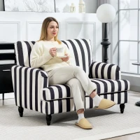 HOMCOM Modern Cuddle Chair, Velvet Single Sofa Armchair with Stripe, Turned Legs and Wide Seat, Upholstered Snuggle Chair for Living Room, Bedroom, Black and White(m-2)