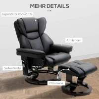 Homcom Relax massagestoel met voetenbank, ligfunctie, kunstleer, zwart(m-7)