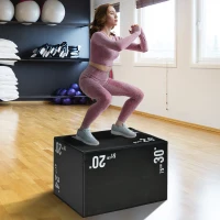 HOMCOM Caixa Pliometria com Fecho de Correr Caixa de Salto com 3 Diferentes Alturas Carga Máxima 120 kg 75x51x61 cm Preto(m-10)