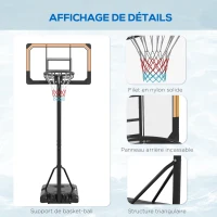 SPORTNOW Panier de basket sur pied hauteur réglable 213 - 243 cm avec base de lestage roulettes panneau arrière robuste noir(m-8)