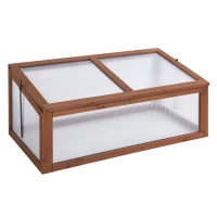 Outsunny Wooden Cold Frame, Small Polycarbonate Greenhouse for Plants with Openable & Tilted Top Cover, Brown, 100 x 65 x 40cm(m-10)