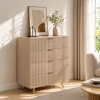 HOMCOM Bedroom Chest of Drawers with 4 Drawers, Fluted Dresser with Gold Tone Handles, Storage Cabinet, Natural(m-9)