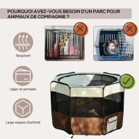 PawHut Parc enclos pliable pour chien chat petits animaux octogonal en tissu Oxford et acier Ø 90 x 41H cm marron beige(m-4)