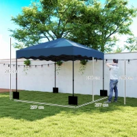 Outsunny 3 x 3 m Pop-up-Pavillon, Höhenverstellbares Gartenzelt, mit Rolltasche, für Garten, Terrasse, Metall, Stoff, Dunkelblau(m-3)
