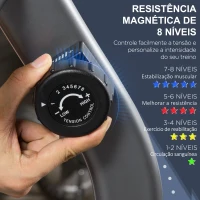 HOMCOM Bicicleta Estática com Encosto com 8 Níveis de Resistência Magnética Comprimento Ajustável Ecrã LCD 122-137x62x103 cm Cinza(m-4)