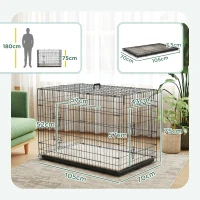 PawHut Jaula Dobrável para Cães com Almofada, Portas, Tabuleiro Amovível e Estrutura Metálica, 106x71,5x76 cm, Preto e Bege(m-3)