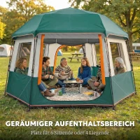 Outsunny Campingzelt für 4-6 Personen stabil 3000mm wasserdicht Familienzelt mit abnehmbarem oberen Abdeckung UV30+ Schutz Grün(m-4)