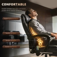 Vinsetto Fauteuil de Bureau Massant 7 Points, Chaise de Bureau Ergonomique avec Repose-pieds Rétractable, Dossier Inclinable 155°, Hauteur Réglable, Pivotant à 360°, télécommande Filaire, Noir(m-5)