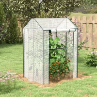 Outsunny Green House, Mini Greenhouse with 2 Roll-up Doors, Vent Holes and Reinforced Cover, 100 x 80 x 150cm(m-2)