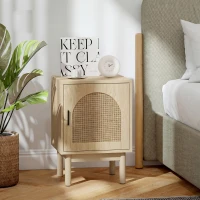 HOMCOM Rattan Bedside Table for Bedroom - Natural Wood(m-10)