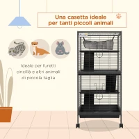 PawHut Gabbia per Porcellini d'India e Cincillà in Acciaio con 3 Piani, Ruote e Vassoio Rimovibile, Grigio(m-4)