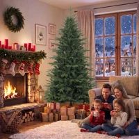 HOMCOM 7ft Artificial Christmas Tree Full Hinged Xmas Tree Solid Pine Wood Stand, Green(m-9)