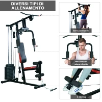 HOMCOM Panca per Allenamento Casa Palestra Multifunzione Professionale Addominali Gambe Pettorali in Acciaio Nero 125x106x205cm(m-7)