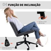 HOMCOM Cadeira de Escritório com Assento Largo sem Apoios de Braço Rodas Altura Ajustável Giratória Função Basculante 62x67x83-93 cm Cinza(m-7)