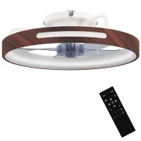 HOMCOM Ventilador de Teto com Luz LED 40 W Motor DC Reversível Comando à Distância 6 Velocidades 3 Cores Temporizador Teca(m-1)