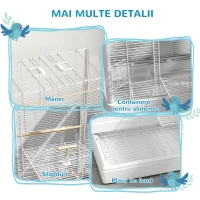 PawHut Colivie pentru Păsări cu Tăviță Detașabilă și Bare de Odihnă, Volieră pentru Papagali, 61x36.5x98 cm, Alb(m-7)
