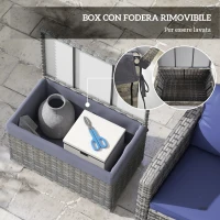 Outsunny Baule da Giardino in Rattan PE con Rivestimento Interno in Tessuto Impermeabile, 76x45x48 cm, Grigio(m-5)
