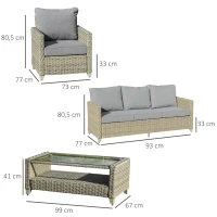 Outsunny PE-Gartenmöbelset 5tlg. für 4 Personen, Gartensitzgruppe, abnehmbare Polster, Braun + Grau(m-3)