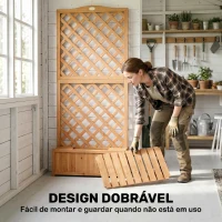 Outsunny Floreira com Treliça de Madeira com 2 Caixas Dobráveis Base de Ripas Vaso Elevado 73x70x170 cm Madeira(m-10)