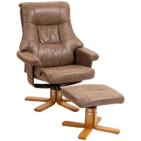 HOMCOM Fauteuil relax inclinable 135° pivotant 360° avec repose-pieds revêtement microfibre marron(m-8)