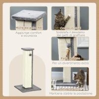 PawHut Tiragraffi per Gatti con Pallina, Palo in Sisal e Rivestimento in Peluche, 41x41x81 cm, Grigio(m-5)