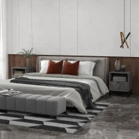 HOMCOM Bedside Table with Drawer and Shelf, Side End Table with Steel Legs for Living Room, Bedroom, Set of 2, Dark Grey(m-10)