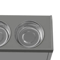 PawHut voerstation, 2 voerbakken van elk 2 liter, roestvrij staal, met lade, wit+grijs, 60 x 30 x 36 cm(m-13)