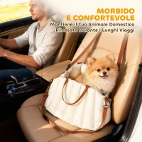 PawHut Seggiolino Auto per Cani Piccoli con Guinzaglio e Base Antiscivolo, Convertibile in Borsa per Animali, Crema(m-4)
