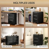 HOMCOM Cajonera de Escritorio con 3 Cajones Ruedas Cerradura y 2 Llaves para Estudio Salón 40x40x63,5 cm Negro(m-6)
