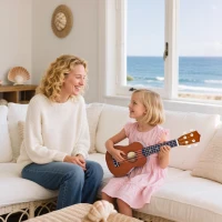 HOMCOM Ukelele Soprano para Principiantes con 4 Cuerdas de Nylon Ajustables Juguete educativo 53x17,5x6,2cm Marrón(m-10)