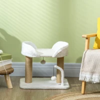 PawHut Torre per Gatti max 5kg in Truciolato con Tiragraffi e Palline Giocattolo, 48x38x42 cm, Giallo e Bianco(m-7)